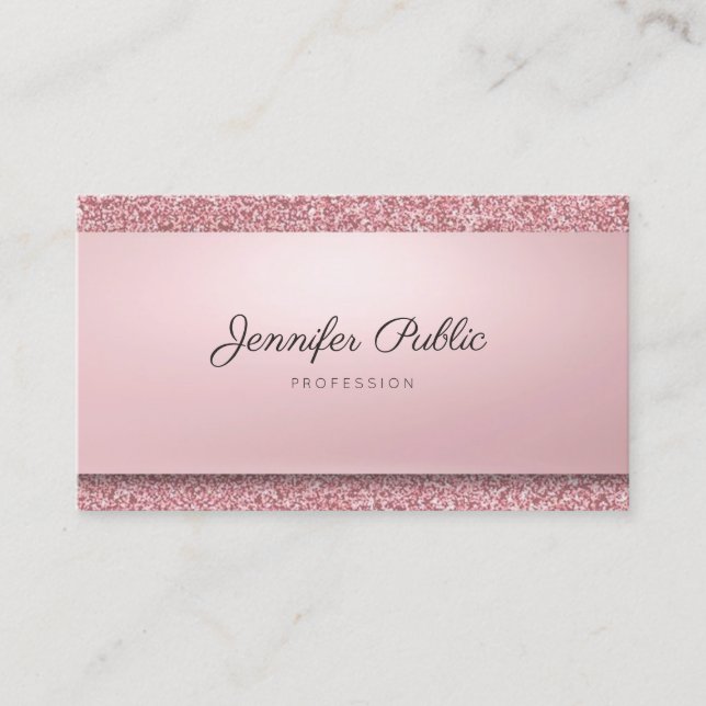 Elegant Rose Gold Glitter Modern Handwritten Name Business Card (Front)