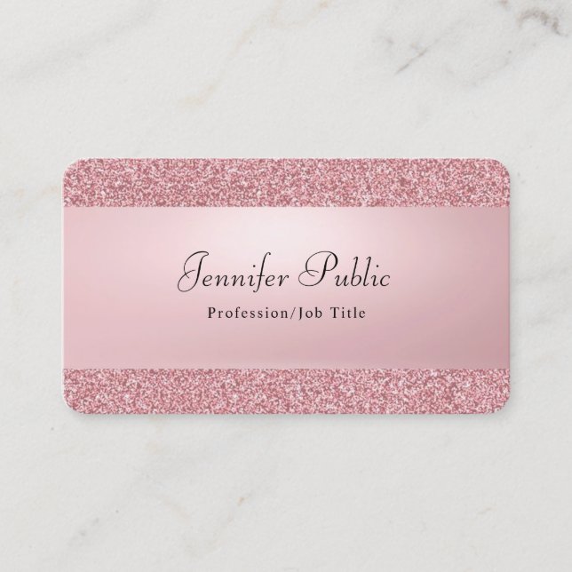 Elegant Rose Gold Glitter Modern Professional Business Card (Front)