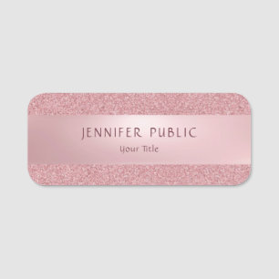 Elegant Rose Gold Glitter Modern Template Trendy Name Tag