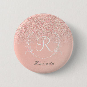 Elegant Rose Gold Glitter Monogram 6 Cm Round Badge