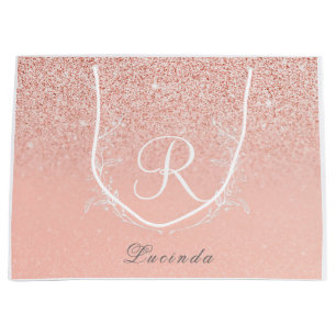 Elegant Rose Gold Glitter Monogram  Large Gift Bag