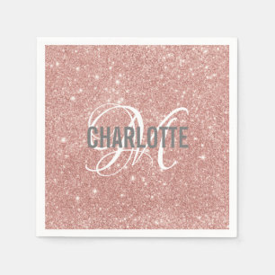 Elegant rose gold glitter monogram name  napkin