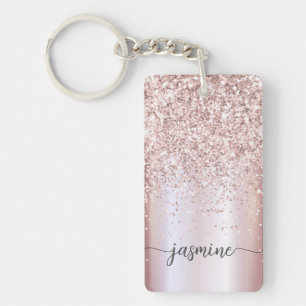 Elegant Rose Gold Glitter Monogram Name Script  Key Ring