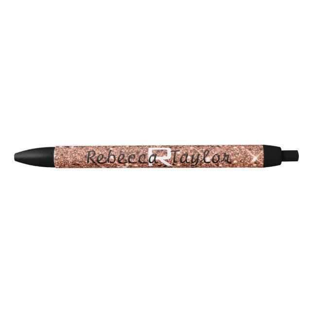 Elegant Rose Gold Glitter Monogram Pen (Front)