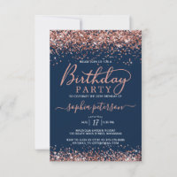 Elegant Rose Gold Glitter Navy Any Age Birthday