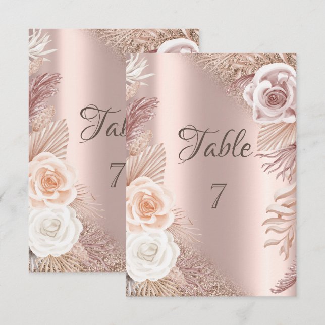 Elegant Rose Gold Glitter Ombre Boho Flowers Invitation (Front/Back)