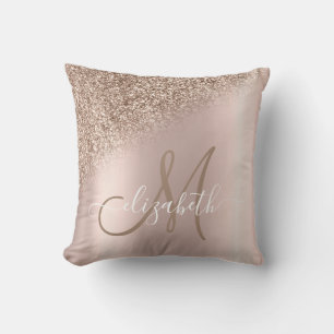 Elegant Rose Gold Glitter Ombre Monogram Cushion