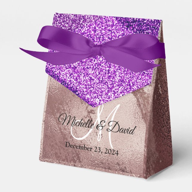 Elegant Rose Gold Glitter Ombre Monogram Name  Favour Box (Front Side)