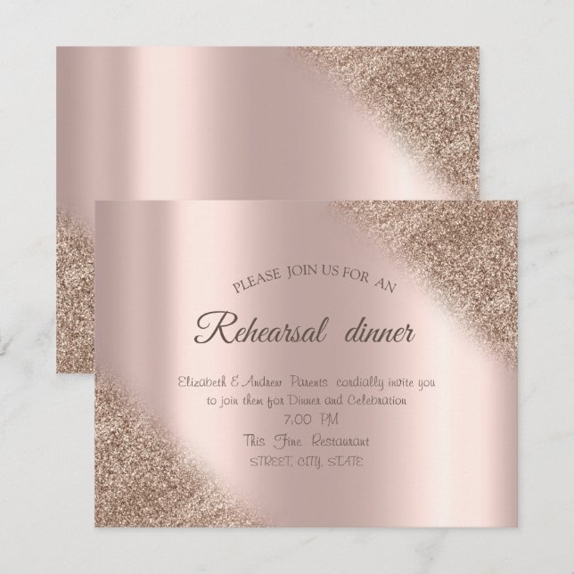 Elegant Rose Gold Glitter Ombre Rehearsal Dinner Invitation (Front/Back)
