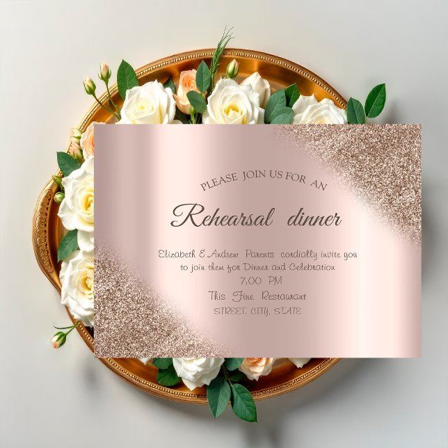 Elegant Rose Gold Glitter Ombre Rehearsal Dinner Invitation (Creator Uploaded)
