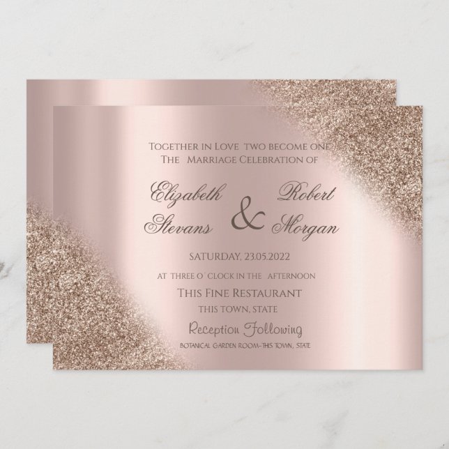 Elegant Rose Gold Glitter Ombre Wedding  Invitation (Front/Back)
