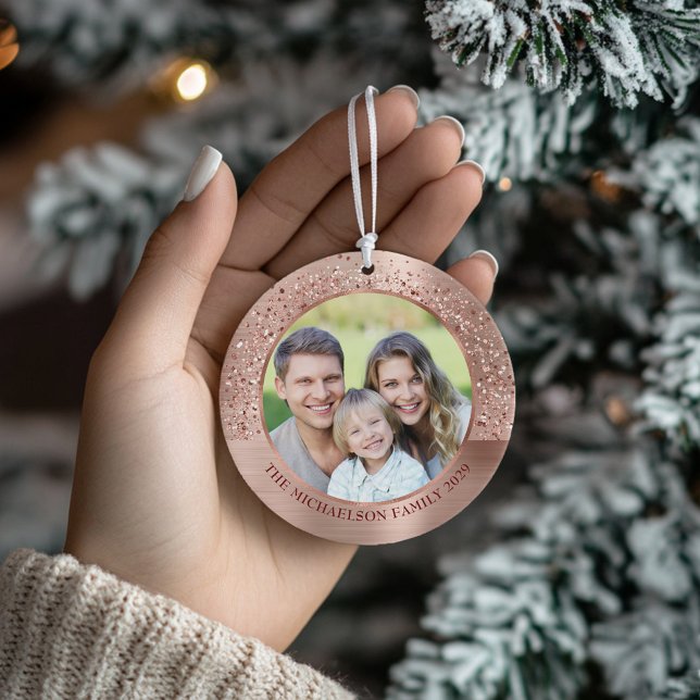 Elegant Rose Gold Glitter Photo Metallic Ceramic Tree Decoration (Elegant Rose Gold Glitter Photo Metallic Ceramic Ornament
)