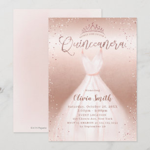 Elegant rose gold glitter pink dress quinceañera invitation