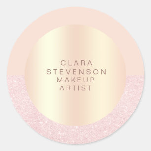 Elegant rose gold glitter & pink makeup artist classic round sticker