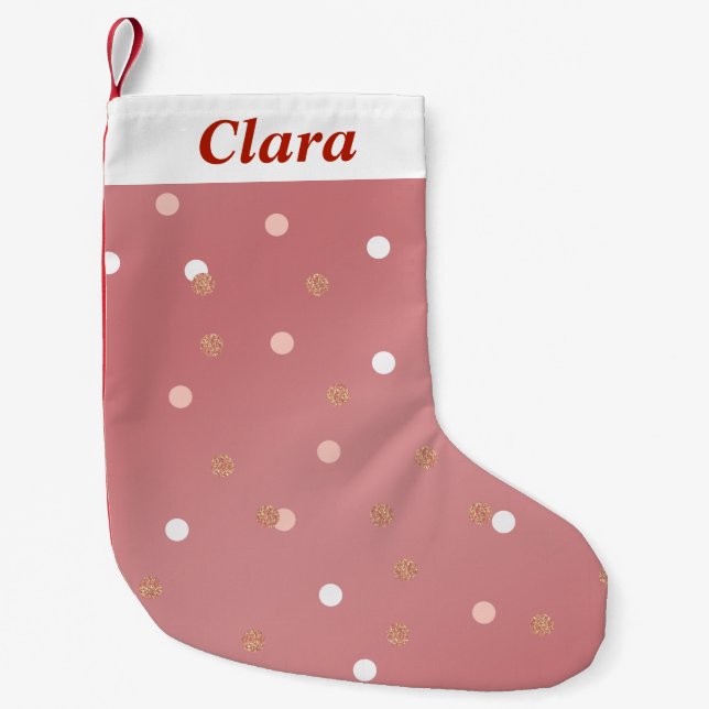 elegant rose gold glitter pink polka dots pattern small christmas stocking (Front)