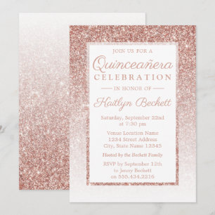 Elegant Rose Gold Glitter Quinceañera Birthday Invitation