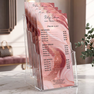 Elegant Rose Gold Glitter Rack Card Price List