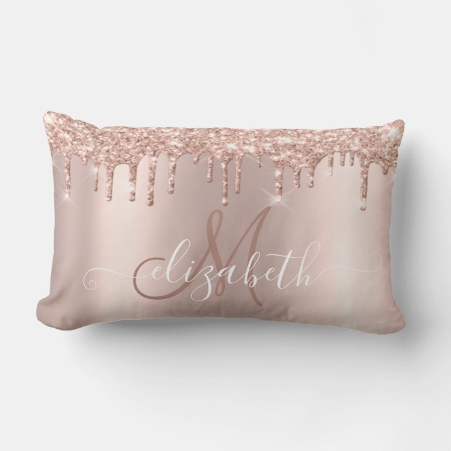 Elegant Rose Gold Glitter Rose Gold  Monogram Lumbar Cushion (Front)