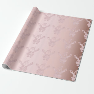 Elegant Rose Gold Glitter Santa Claus Pattern Wrapping Paper