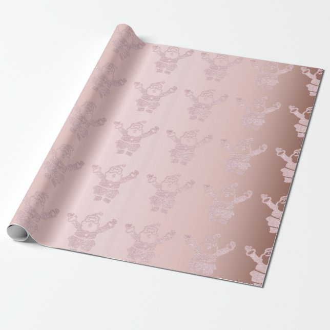 Elegant Rose Gold Glitter Santa Claus Pattern Wrapping Paper (Unrolled)