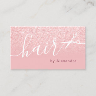 Elegant rose gold glitter scissors hairstylist business card