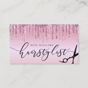 Elegant rose gold glitter scissors hairstylist squ business card