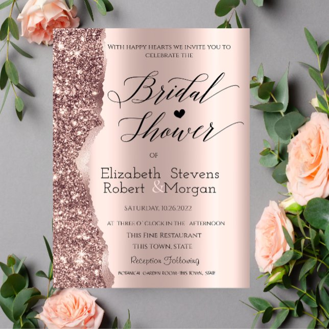 Elegant Rose Gold Glitter Script Bridal Shower Invitation (Creator Uploaded)