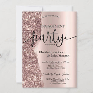 Elegant Rose Gold Glitter Script Engagement  Invitation