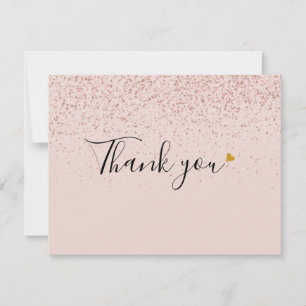 Elegant Rose Gold Glitter Script Gold Heart Photo Thank You Card