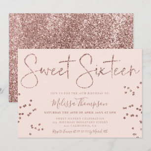 Elegant rose gold glitter script pink Sweet 16 Invitation