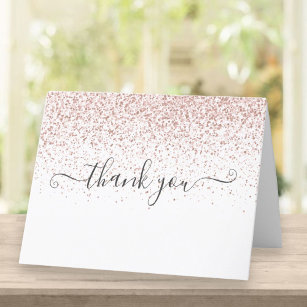 Elegant Rose Gold Glitter Script Thank You Card