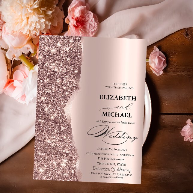 Elegant Rose Gold Glitter Script Wedding  Invitation (Creator Uploaded)
