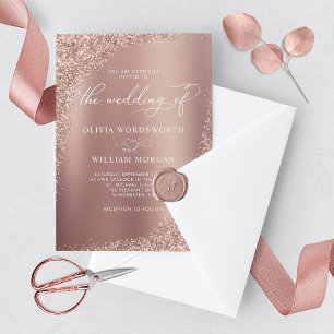 Elegant Rose Gold Glitter Script Wedding Invitation
