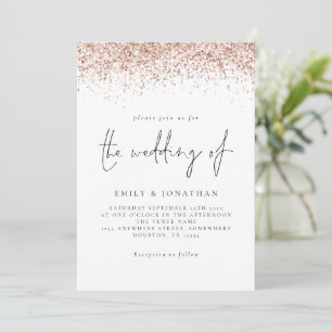 Elegant Rose Gold Glitter Script Wedding Invitation