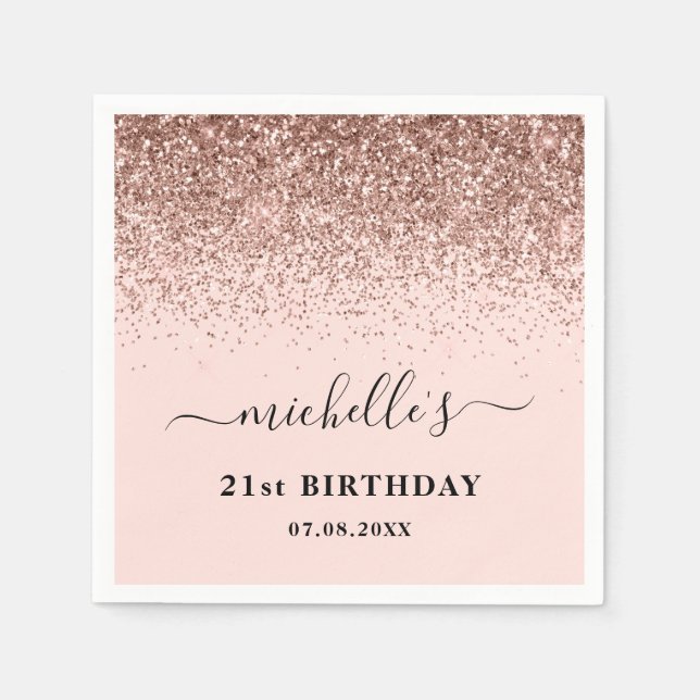 Elegant Rose Gold Glitter Sparkle 21st Birthday Napkin (Front)