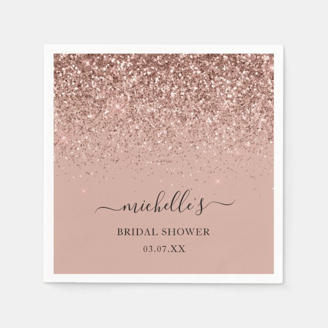 Elegant Rose Gold Glitter Sparkle Black Name Napkin (Front)
