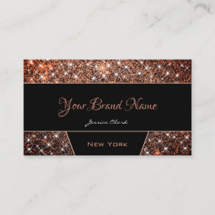 Elegant Rose Gold Glitter Sparkle Black with Photo Business Card