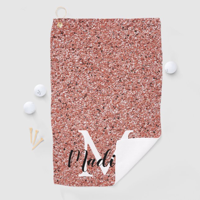 Elegant Rose Gold Glitter Sparkle Monogram Womens Golf Towel (InSitu)