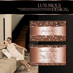 Elegant Rose Gold Glitter Sparkle Stars Initials  Business Card