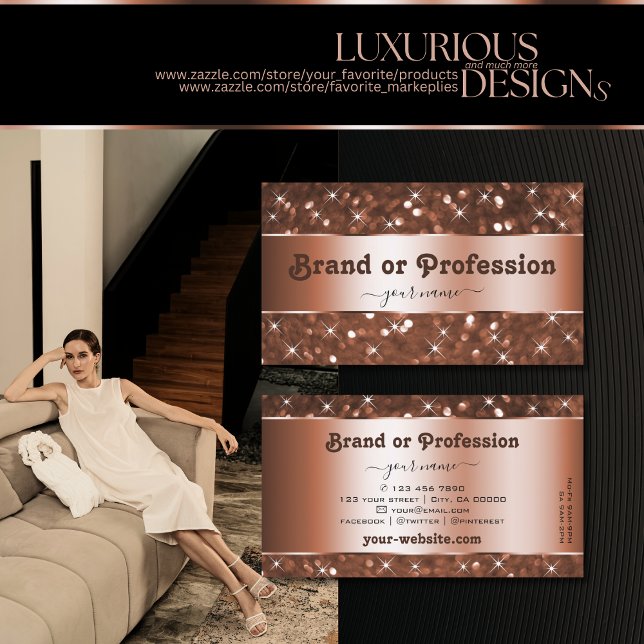 Elegant Rose Gold Glitter Sparkle Stars Striking Business Card (Creator Uploaded)