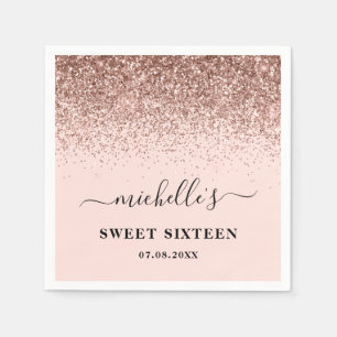 Elegant Rose Gold Glitter Sparkles Name Sweet 16 Napkin