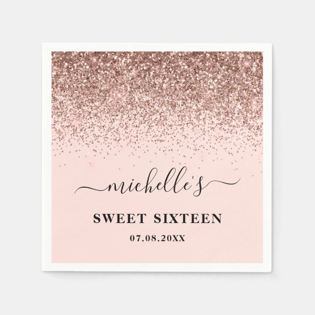 Elegant Rose Gold Glitter Sparkles Name Sweet 16 Napkin (Front)