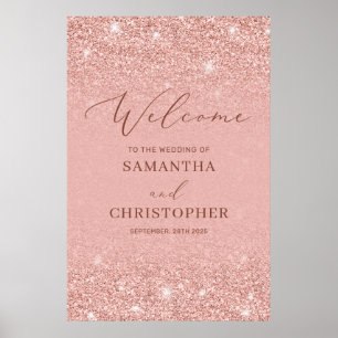Elegant rose gold glitter sparkles wedding welcome poster
