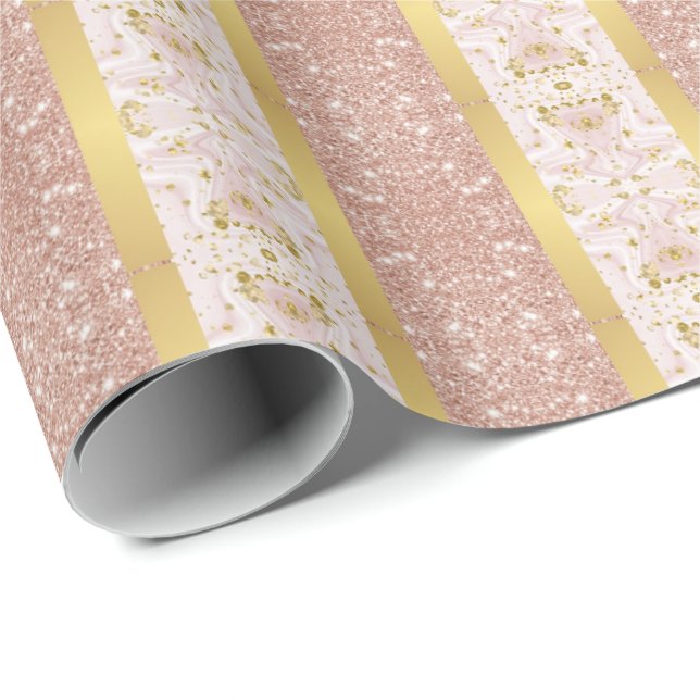 Elegant rose gold glitter striped Christmas Wrapping Paper (Roll Corner)