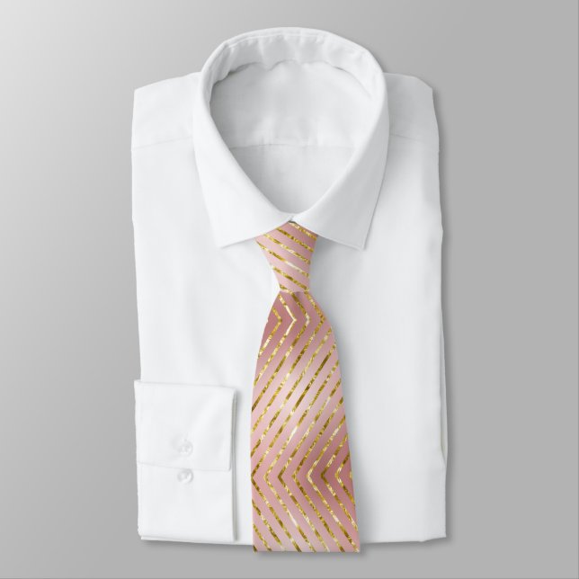 Elegant Rose Gold Glitter Stripes Wedding Tie (Tied)