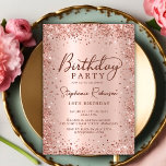 Elegant Rose Gold Glitter Sweet 16  Birthday  Invitation<br><div class="desc">Modern elegant rose gold metallic and glitter Sweet 16 (Sixteen) birthday party invitations. This girly card design features stylish handwritten calligraphy script,  blush pink or rose gold faux brushed metallic background with loose glam glitter frame around. Easy to personalise,  perfect for any age.</div>