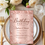 Elegant Rose Gold Glitter Sweet 16 Birthday  Invitation<br><div class="desc">Modern elegant rose gold metallic and glitter Sweet 16 (Sixteen) birthday party invitations. This girly card design features stylish handwritten calligraphy script,  blush pink or rose gold faux brushed metallic background with loose glam glitter frame around. Easy to personalise,  perfect for any age.</div>