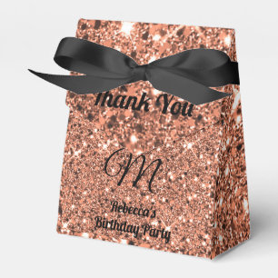 Elegant Rose Gold Glitter Thank You Monogram Black Favour Box