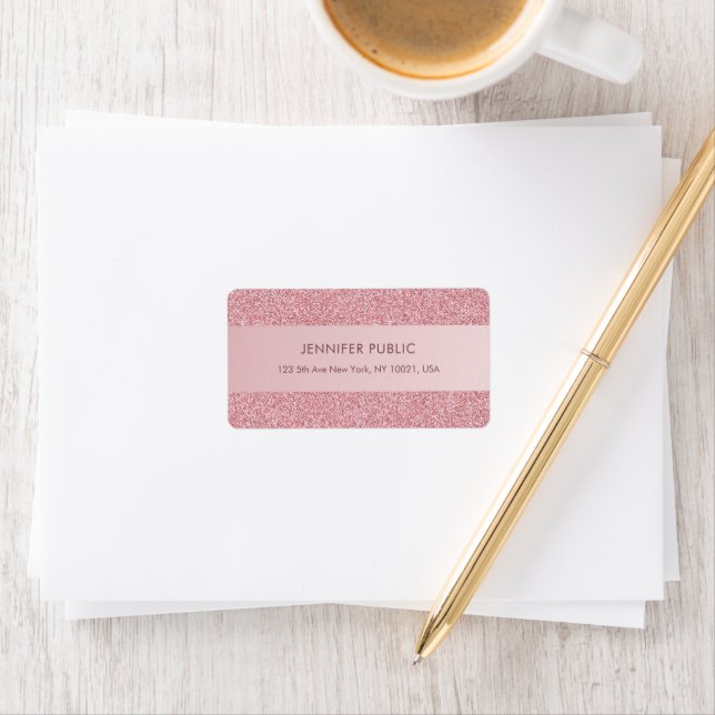Elegant Rose Gold Glitter Trendy Template Address Label (Insitu)