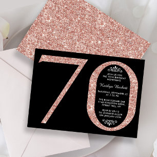 Elegant Rose Gold Glitter Typography 70th Birthday Invitation